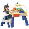 Multifunctional Kids Activity Table and Chair Set with Projector, Building Blocks, Drawing Tools