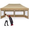 ABCCANOPY Winter Gazebo 10x20 Outdoor Pop Up Canopy Tent with Church Window, Snow and Rain Protection, Bonus Wheeled Bag, Beige
