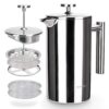 Secura Stainless Steel French Press Coffee Maker, Insulated with 2 Extra Screens, 34oz (1 Litre), Silver