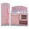 KidKraft Retro Wooden Play Kitchen and Refrigerator Set, Pink, Ages 3+