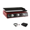 Portable 24-Inch 3-Burner Gas Grill Griddle with Cover - Red