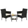 FDW Outdoor Wicker Bistro Rattan Chair Conversation Sets with Coffee Table for Yard Backyard Lawn Porch Poolside Balcony,Black