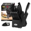 Marco Almond® MA23 17-Piece Black Kitchen Knife Set with Block and Sharpener