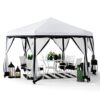 Sunjoy Pop Up Gazebo, 11x11 ft, 2-Tone Portable Canopy, Hexagon Steel Frame, Mesh Sidewalls, Carry Bag, White & Black