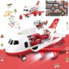 Dwi Dowellin Airplane Toy Set with Fire Truck Cars and Play Mat