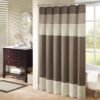 Bathroom Shower Curtain - Madison Park Amherst - Faux Silk Striped Design - 72x72 Inches - Natural