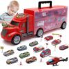 Transport Cars Carrier Set with 12 Die-cast Vehicles - Ideal Gift for Boys Age 3-4