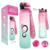 Live Infinitely 34oz Gym Water Bottle with Time Marker - Fruit Infuser Screen BPA Free 1L Water Bottle - Locking Flip Top Lid & Durable Travel Bottle Coating (Lolipop)