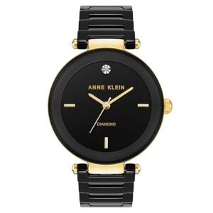 Anne Klein Women's Black Ceramic Bracelet Watch with Diamond Accent