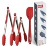 Kitchen Tongs Set - Non-Stick Silicone Tip Stainless Steel Tongs with Silicone Spatula - 4-Piece Set (7, 9, and 12 Inch Tongs)