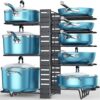 Pots and Pans Organizer for Cabinet with 8 Tiers and Adjustable Rack