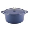Ayesha Curry Enameled Cast Iron Dutch Oven/Casserole Pot with Lid, 6 Quart - Anchor Blue