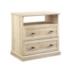 Classic Wood End Table with Storage Drawers, White Oak