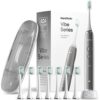 Aquasonic Vibe Ultra-Whitening Toothbrush - ADA Accepted - 8 Brush Heads & Travel Case - 40,000 VPM Motor & Wireless Charging - 4 Modes w Smart Timer - Charcoal Metallic