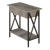 Tucson Flip Top End Table with Charging Station and Shelf - Weathered Gray