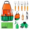 UKOKE 12-Piece Aluminum Garden Tool Set with Canvas Apron and Storage Pocket