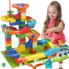 Marble Run Building Blocks Set - 110 PCS - Compatible with Major Brands - Various Track Models - Ages 3-8+