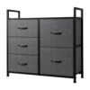 Life Concept Wide Dresser Storage Tower with Steel Frame, Wood Top, 5 Drawers, Dark Grey