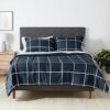 Amazon Basics Navy Bedding Set, Full/Queen, Simple Plaid