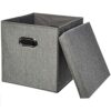 Amazon Basics Foldable Burlap Storage Bin With Lid, Set of 2, Black