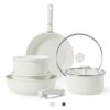 CAROTE Pots and Pans Set Non Stick, Cookware Sets, Kitchen Set, Oven/Fridge Safe, Space Saving Pots Set, Nonstick Cooking Set with Versatile Detachable Handle, Induction RV Set, Cream White