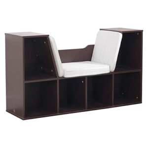 KidKraft Wooden Bookcase with Reading Nook, Six Shelves and Gray Cushion - Espresso