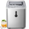 Compact Ice Maker Countertop with Ice Scoop/Basket for Home/Kitchen/Office/Bar, Self-Cleaning Function, 26Lbs/24Hrs Portable, Silver&White