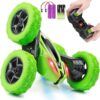 Orrente Remote Control Stunt Car, 4WD 2.4Ghz Double Sided 360° Rotating RC Car with Headlights, Green