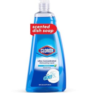 Clorox Ultra Concentrated Dishwashing Liquid Dish Soap with Oxi, Fresh Scent - Bleach Free Dish Washing Soap for Kitchen Dishes for Cleaning Grease, Dish Detegent Liquid Squeeze Bottle, 26 Fl Oz