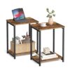VASAGLE Rustic Brown and Black Side Tables Set of 2