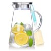 SUSTEAS Glass Pitcher with Lid - 2.0 Liter, Heat Resistant, Easy to Clean, for Hot/Cold Beverages - Water, Brew, Iced Tea & Juice, with Free Brush