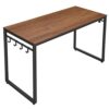 Computer Desk with 8 Hooks, 55-Inch Writing Desk, Easy Assembly, Walnut Brown and Black