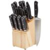Amazon Basics 18-Piece Kitchen Knife Set with Pine Wood Block, Black
