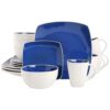 Gibson Soho Lounge Dinnerware Set, Service for 4, Blue/White