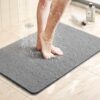 LuxStep Non-Slip Shower Mat with Drain, 24x16 inch, Quick Drying PVC Bathtub Mat for Tub, Shower, Bathroom, Grey