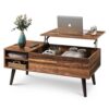 Wood Lift Top Coffee Table with Hidden Compartment and Adjustable Storage Shelf, Rustic Oak