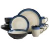 Gibson Elite Couture Bands Dinnerware Set, Service for Four (16pcs), Blue and Cream