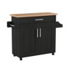 Prime Member Deal: Hodedah Kitchen Island with Spice Rack, Towel Rack, Drawer - Black/Beech