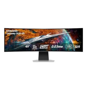 Samsung 49" Odyssey OLED G9 (G95SC) Series Curved Smart Gaming Monitor w QD-OLED, 240Hz, 0.03ms, AMD Freestyle Premium Pro, G-Sync Compatible, Dual QHD, Neo Quantum Processor Pro, LS49CG954SNXZA, 2023