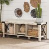 Walker Edison Farmhouse Metal X Entryway Bench, 48 Inch, White Oak