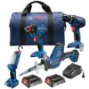 Prime Member Deal: Bosch 18V 4-Tool Combo Kit with Drill/Driver, Impact Driver, Reciprocating Saw, Worklight, and Batteries