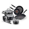 T-fal Signature Nonstick Cookware Set 12 Piece - Dishwasher Safe Black
