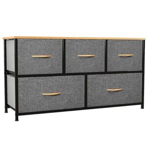 YITAHOME Dresser with 5 Drawers - Fabric Storage Tower, Organizer Unit for Bedroom, Living Room, Closets - Sturdy Steel Frame, Wooden Top (5 Wider Drawers Cool Grey)