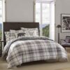 Eddie Bauer King Comforter Set - Reversible Cotton Bedding with Matching Shams - Plaid Home Decor (Alder Grey/Red, King)