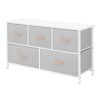 Extra Wide Dresser Storage Tower with Steel Frame, 5 Drawers of Fabric Bins, Light Grey