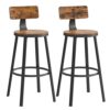 VASAGLE Set of 2 Bar Stools with Backrest, 28.7 Inches, Industrial Rustic Brown and Black