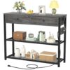 Ecoprsio Entryway Table with Outlets and USB Ports, Grey, 32''