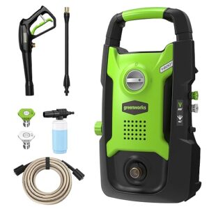 Greenworks Compact Electric Pressure Washer (CSA Certified, Lightweight, 20 FT Tangle-Free Hose, 35 FT Power Cord) Great For Cars, Fences, Patios, Driveways, Decks and Patios