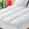 Bamboo Pillow Top Queen Size Mattress Topper - Breathable and Plush Bed Cover for Back Pain Relief - Deep Pocket (Rayon Made from Bamboo)