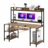 55" Computer Desk with Keyboard Tray, Industrial Desk with Hutch Storage Shelves, Gaming Desk with Monitor Shelf, CPU Stand, Study and Writing Desk for Home Office, Easy Assembly, Rustic Brown